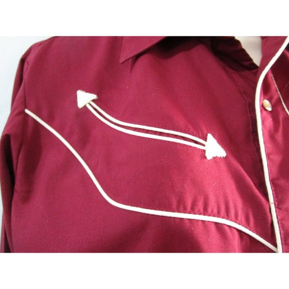 Vintage 70s Levis Pearl Snap Womans S Western Cowboy Rodeo Shirt Maroon White - Picture 8 of 16